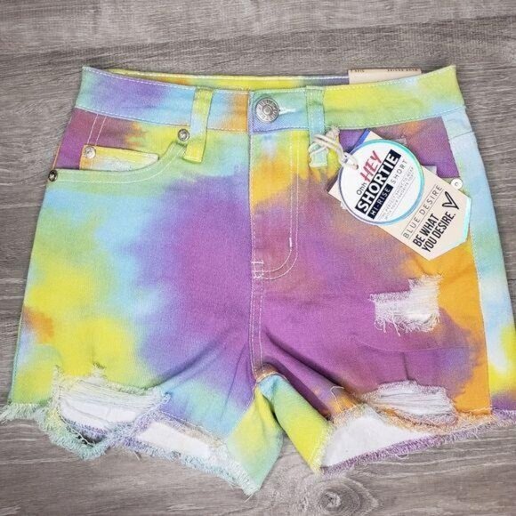 NWT Tie-Dye Ripped Denim Shorts Hi-Rise Shortie Blue Desire Womens shorts size 1 - Picture 4 of 8